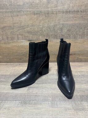 Marc Fisher Mayden Black Leather Dress Booties Women's Size 8.5